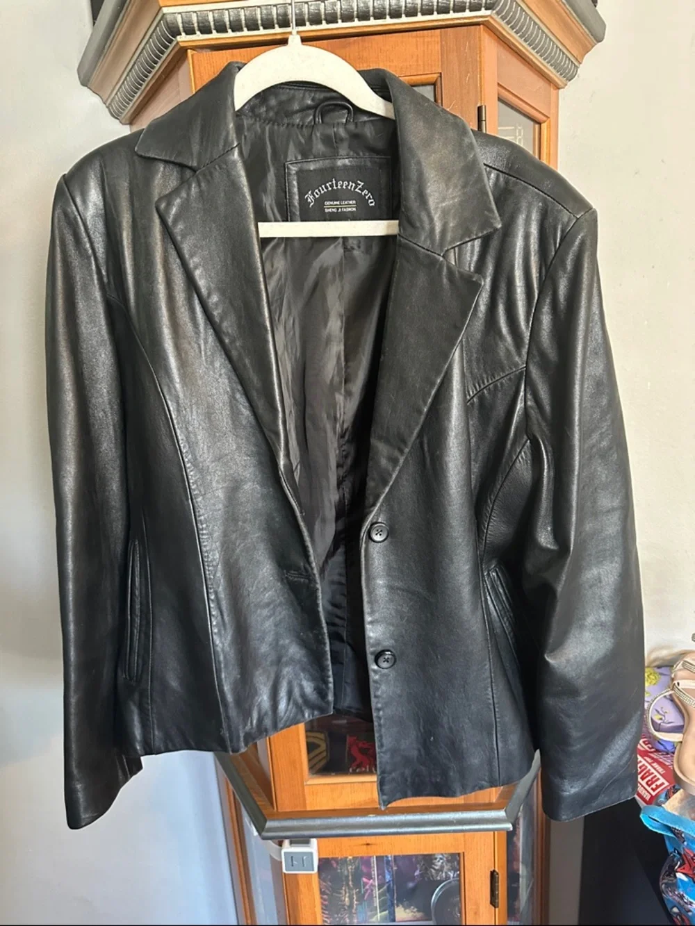 Fourteen Zero Women's Black Leather Button-Front Jacket - Picture 5 of 8
